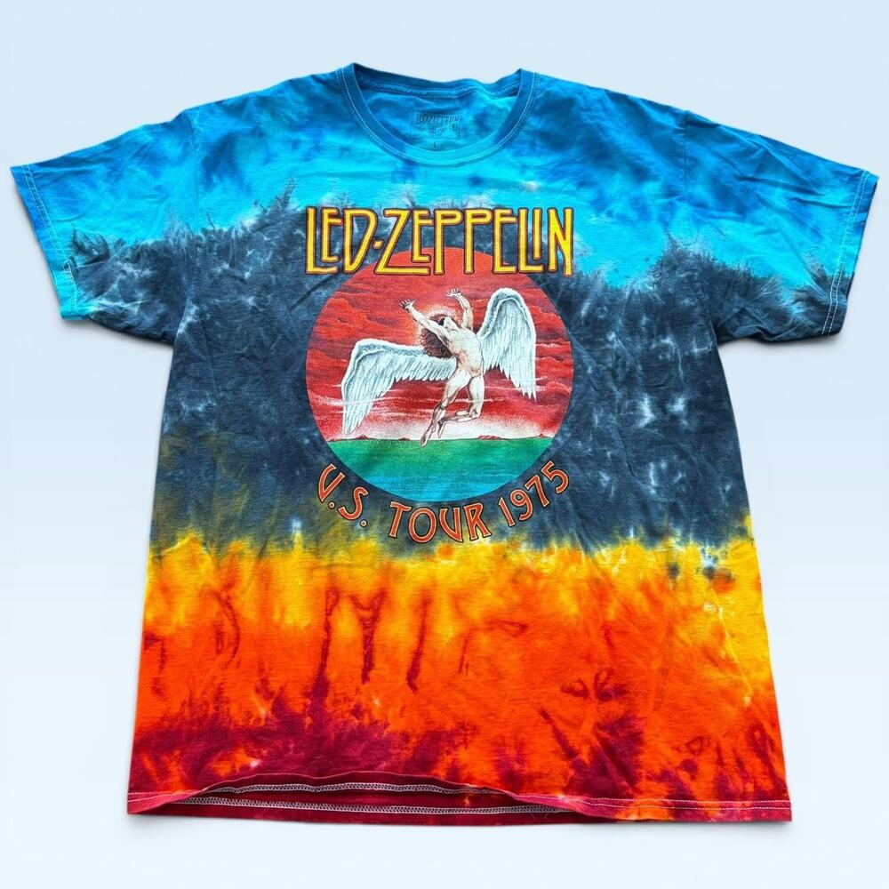 Led Zeppelin Shirt Mens Large Multicolor 1975 US Tour Tie Dye Tee T-Shirt